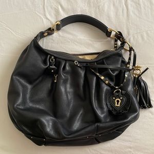 Juicy Couture Large Black Leather Hobo w/ Charms Excellent Condition